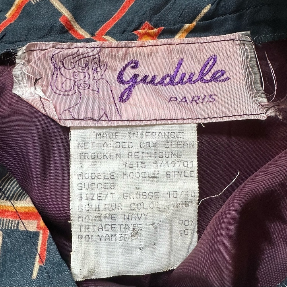Vintage Gudule Paris Printed Satin A Line Skirt Womens 10 - Picture 5 of 8